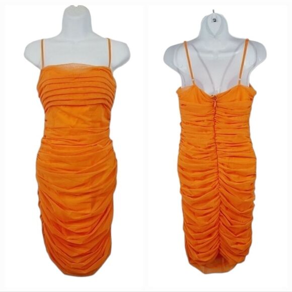 NEW Akira Tangerine Sheer Mesh Ruched Bodycon Mini Dress Size XL - Picture 13 of 13
